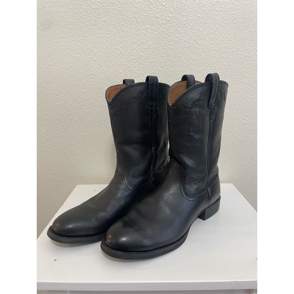 Ariat Heritage R-Toe Western Boots Men 11 B Black Good Leather Roper 14501